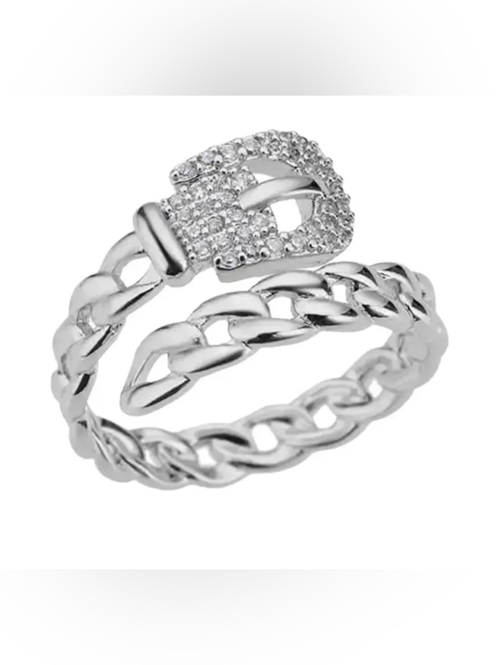 Silver Pave  Belt Buckle Chain Ring - Women Jewelry